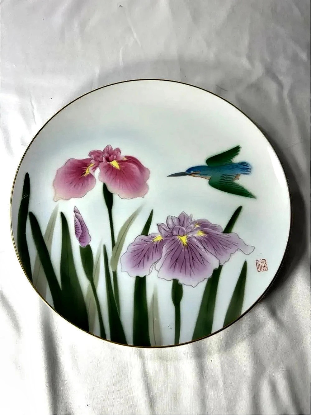 Fukagawa Floral Iris & Hummingbird Plate